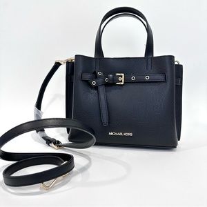 Michael Kors Emilia Small Pebbled Leather Satchel Bag in Black